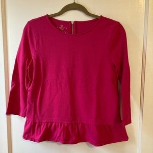 Talbots pink peplum top with 3/4 lengths sleeves and zipper in back, size PS